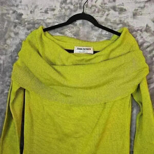 Vintage John Patrick Sweater Top Womens M Green Off The Shoulder 100% Cotton